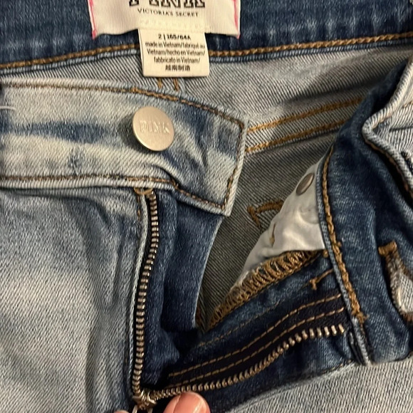 PINK denim distressed cut off shorts, 2” inseam - Picture 7 of 11